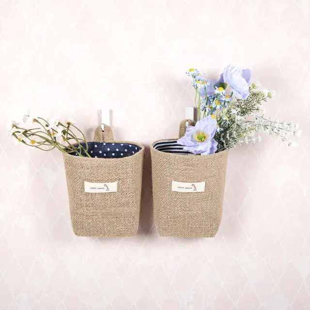 Alt view image 4 of 7 - 2 Pack Hanging Basket for Door Jute Hanging Wall Storage Baskets, Small Linen Wall Organizer for Keys, Wallets, Plants, Boho Decor with Hooks