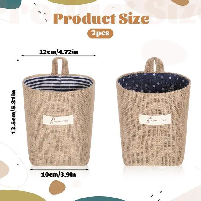 Alt view image 5 of 7 - 2 Pack Hanging Basket for Door Jute Hanging Wall Storage Baskets, Small Linen Wall Organizer for Keys, Wallets, Plants, Boho Decor with Hooks
