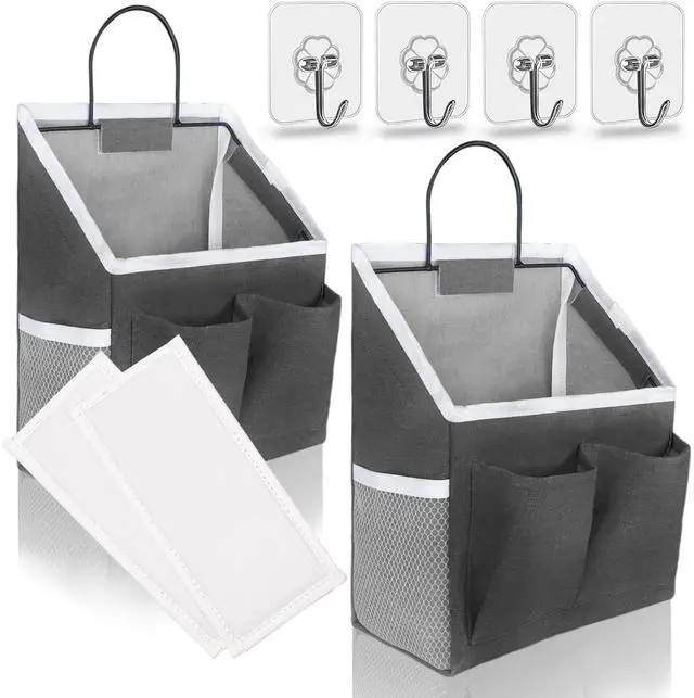 Main image of 2pcs Wall Hanging Baskets for Organizing, Hanging Storage Bag as Over the Door Organizer, Wall File Organizer, Rv Storage and Organization. For Bedroom, Office, Camper (Black-Upgraded)