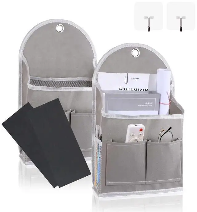 Main image of 2 Pack Wall Hanging Storage Bag with Pockets, Locker Organizer Basket with Sticky Hook, Fabric Wall Organizer, Waterproof Hanging Bag for Closet Door Bedroom Bathroom Office Home Kitchen(Grey)