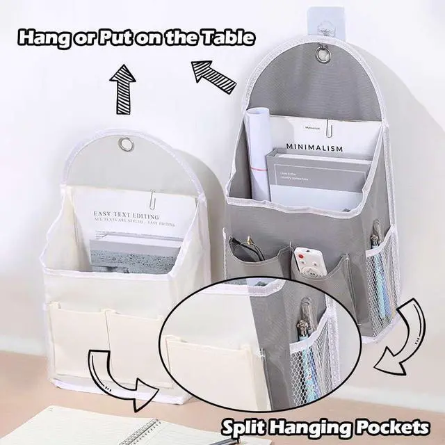 Alt view image 3 of 7 - 2 Pack Wall Hanging Storage Bag with Pockets, Locker Organizer Basket with Sticky Hook, Fabric Wall Organizer, Waterproof Hanging Bag for Closet Door Bedroom Bathroom Office Home Kitchen(Grey)
