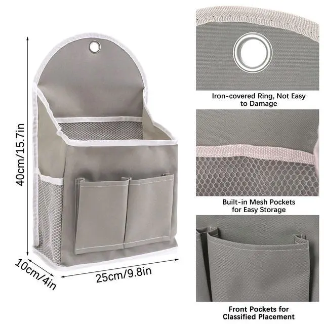 Alt view image 2 of 7 - 2 Pack Wall Hanging Storage Bag with Pockets, Locker Organizer Basket with Sticky Hook, Fabric Wall Organizer, Waterproof Hanging Bag for Closet Door Bedroom Bathroom Office Home Kitchen(Grey)