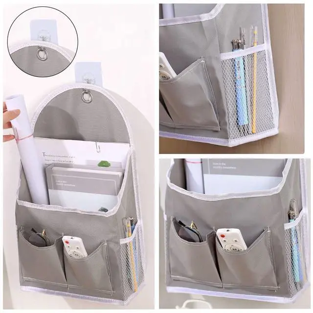 Alt view image 7 of 7 - 2 Pack Wall Hanging Storage Bag with Pockets, Locker Organizer Basket with Sticky Hook, Fabric Wall Organizer, Waterproof Hanging Bag for Closet Door Bedroom Bathroom Office Home Kitchen(Grey)