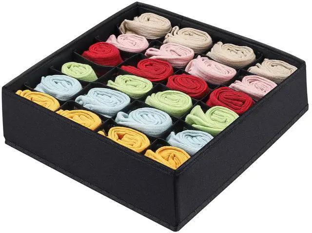 Main image of Foldable Storage Cubes Drawer Underwear Organizer Dividers under Cabinet Organizer 24-Cell Fabric Storage Boxes for Lingerie,Socks,Ties Black