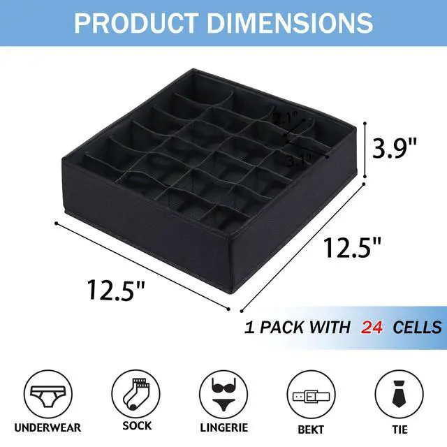 Alt view image 2 of 7 - Foldable Storage Cubes Drawer Underwear Organizer Dividers under Cabinet Organizer 24-Cell Fabric Storage Boxes for Lingerie,Socks,Ties Black