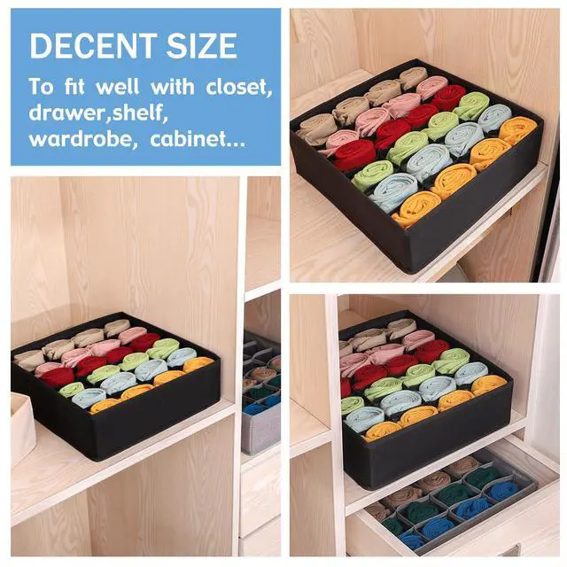 Alt view image 4 of 7 - Foldable Storage Cubes Drawer Underwear Organizer Dividers under Cabinet Organizer 24-Cell Fabric Storage Boxes for Lingerie,Socks,Ties Black