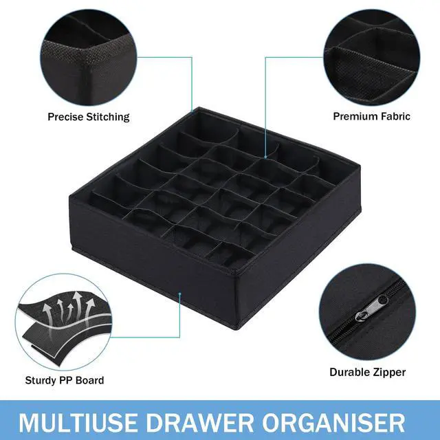 Alt view image 7 of 7 - Foldable Storage Cubes Drawer Underwear Organizer Dividers under Cabinet Organizer 24-Cell Fabric Storage Boxes for Lingerie,Socks,Ties Black