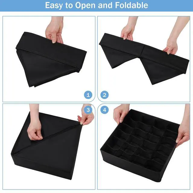 Alt view image 5 of 7 - Foldable Storage Cubes Drawer Underwear Organizer Dividers under Cabinet Organizer 24-Cell Fabric Storage Boxes for Lingerie,Socks,Ties Black