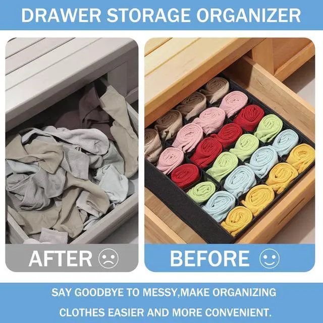 Alt view image 3 of 7 - Foldable Storage Cubes Drawer Underwear Organizer Dividers under Cabinet Organizer 24-Cell Fabric Storage Boxes for Lingerie,Socks,Ties Black