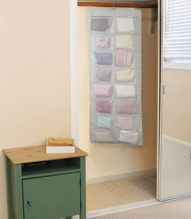 Alt view image 5 of 5 - Double-Sided Hanging Closet Organizer, 24-Pocket Bra & Underwear Storage with Rotating Hanger, Mesh Fabric, Gray, 1 Pack