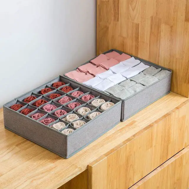Alt view image 4 of 7 - 2 Pack Socks Underwear Drawer Organizer Divider, 24 Cell or 16 Cell Collapsible Cabinet Closet Organizer Storage Boxes for Clothes, Socks, Lingerie, Underwear, Ties