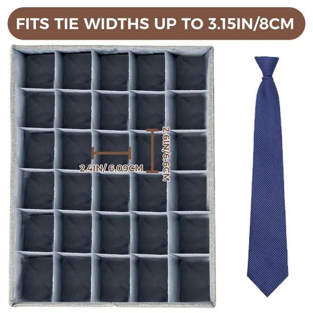 Alt view image 2 of 7 - Gray Sock Organizer Divider 1 Pack with Lid - 30 Cell Foldable Closet Storage, Tie Organizer For Men Boxes for Socks, Ties, Belts