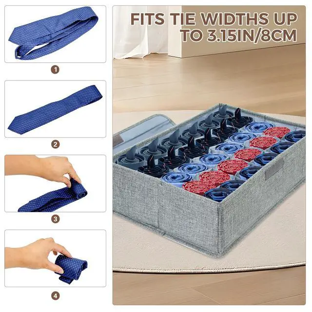 Alt view image 5 of 7 - Gray Sock Organizer Divider 1 Pack with Lid - 30 Cell Foldable Closet Storage, Tie Organizer For Men Boxes for Socks, Ties, Belts