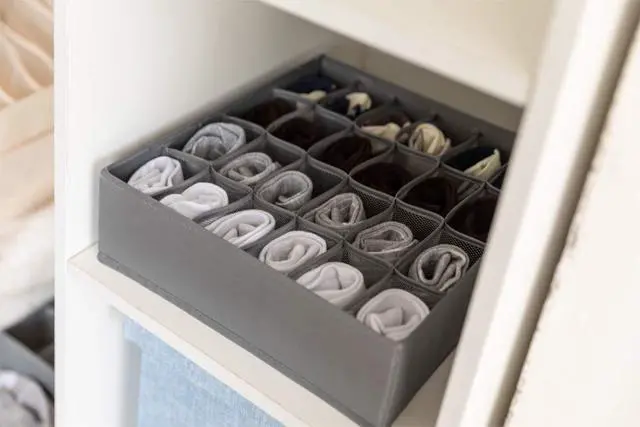 Alt view image 5 of 7 - Collapsible Bra(A-C Cup) Drawer Organizer,Durable Cloth Storage Box Bins Dividers for Panties,Underwear,Socks,Lingerie(Gray-7 Cells)