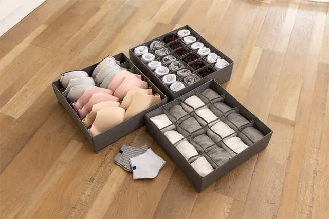 Alt view image 6 of 7 - Collapsible Bra(A-C Cup) Drawer Organizer,Durable Cloth Storage Box Bins Dividers for Panties,Underwear,Socks,Lingerie(Gray-7 Cells)
