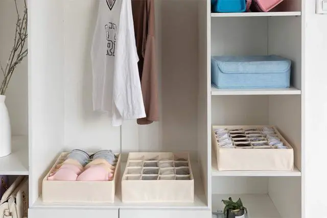Alt view image 7 of 7 - Collapsible Bra(A-C Cup) Drawer Organizer,Durable Cloth Storage Box Bins Dividers for Panties,Underwear,Socks,Lingerie(Gray-7 Cells)