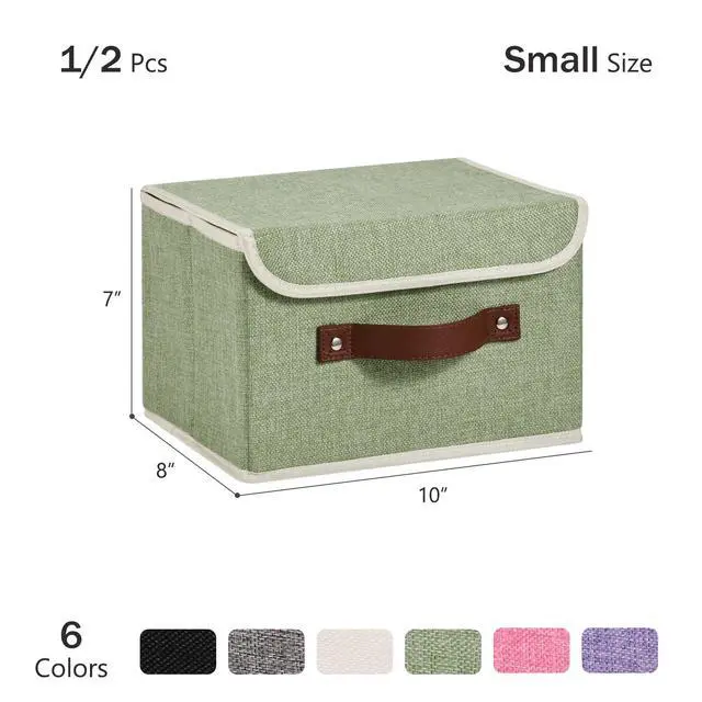 Alt view image 3 of 7 - Storage Bins Box with Lids Decorative Cotton Linen Fabric Baskets Cubes with Handles PP Plastic Board Foldable Washable Lidded Clothing Shelf Closet Organizer Container (Light Green, Small)