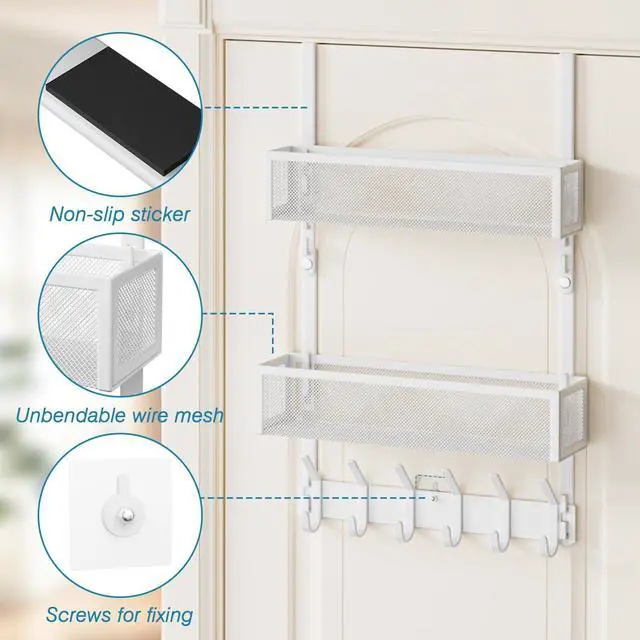 Alt view image 2 of 7 - Over the Door Hooks Organizer,Door Hanger Fits Doors 1 3/4" White