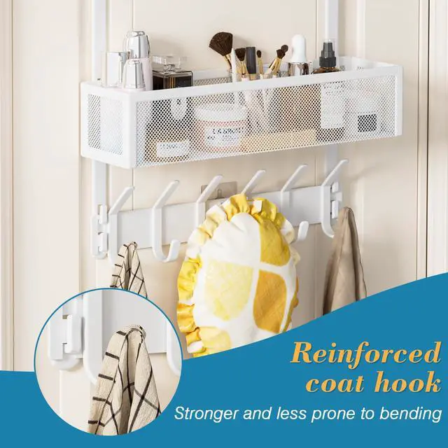 Alt view image 5 of 7 - Over the Door Hooks Organizer,Door Hanger Fits Doors 1 3/4" White
