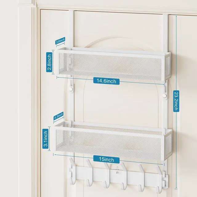Alt view image 6 of 7 - Over the Door Hooks Organizer,Door Hanger Fits Doors 1 3/4" White