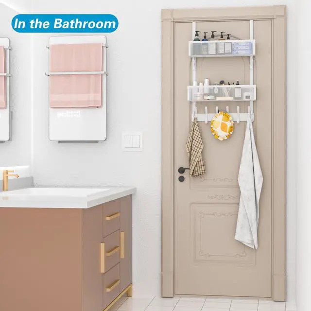 Alt view image 7 of 7 - Over the Door Hooks Organizer,Door Hanger Fits Doors 1 3/4" White