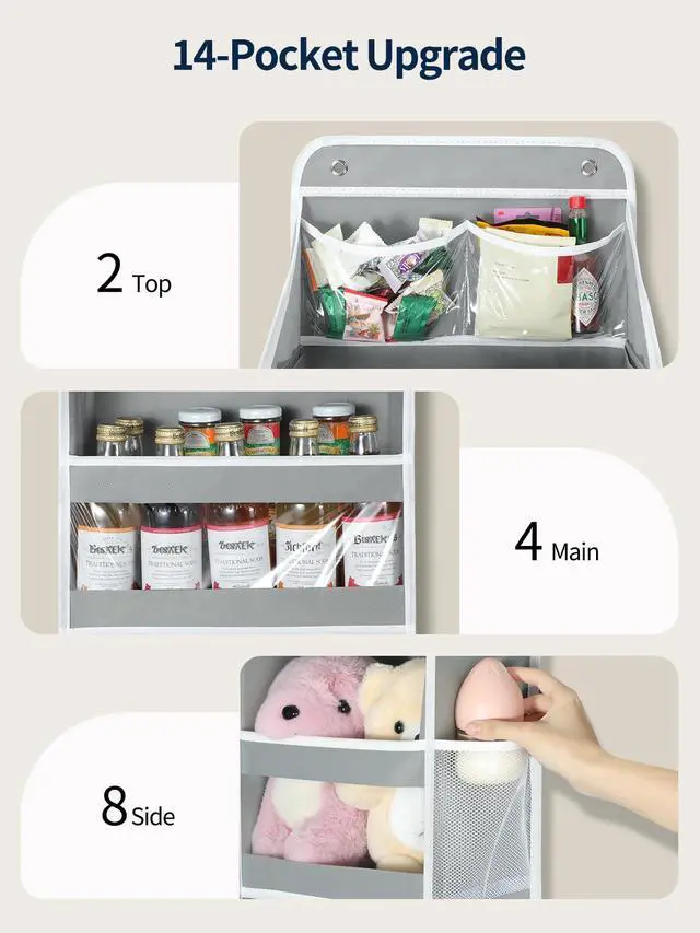 Alt view image 3 of 7 - 5 Tier Over the Door Organizer, Swing-proof Door Organizer Hanging with Clear PVC Windows, Behind the Door Storage for Bedroom Nursery Closet Laundry Pantry Bathroom, Grey