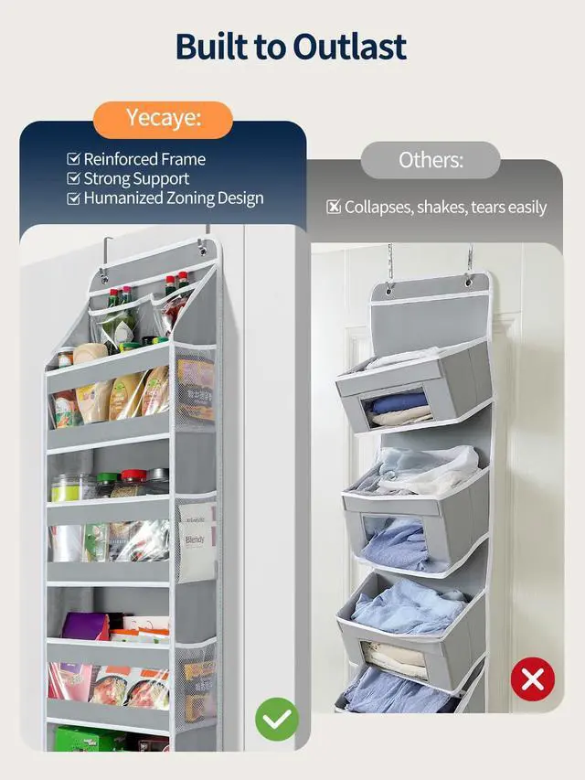 Alt view image 5 of 7 - 5 Tier Over the Door Organizer, Swing-proof Door Organizer Hanging with Clear PVC Windows, Behind the Door Storage for Bedroom Nursery Closet Laundry Pantry Bathroom, Grey