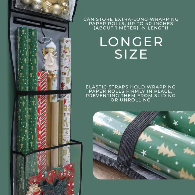 Alt view image 6 of 7 - Hanging Wrapping Paper Organizer 63", Over-the-Door Gift Bag & Wrap Storage