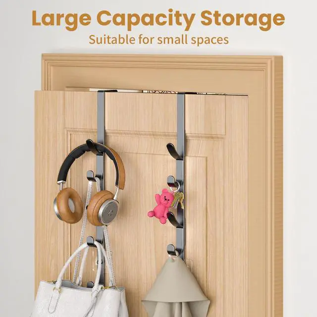 Alt view image 3 of 7 - Over The Door Hooks, Metal Door Hooks for Hanging, Over The Door Purse Organizer for Door Coat Hanger, Back of Shower for Hanging Towel Rack Clothes, Hat, Bathroom, Closet (Black-2Packs)