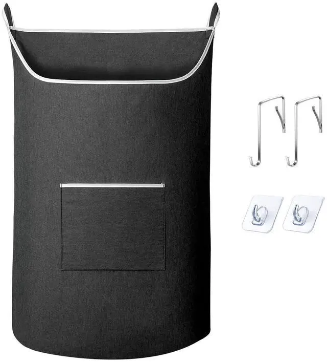 Main image of Black Hanging Laundry Hamper Bag, XL Door Hanging Hamper with Large Opening Laundry Hamper Storage Bag Large Size 36X22 Inch (Black)