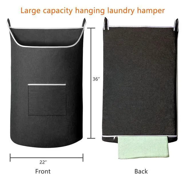 Alt view image 2 of 7 - Black Hanging Laundry Hamper Bag, XL Door Hanging Hamper with Large Opening Laundry Hamper Storage Bag Large Size 36X22 Inch (Black)