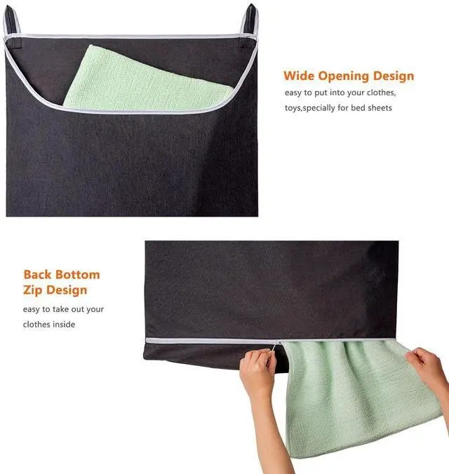 Alt view image 3 of 7 - Black Hanging Laundry Hamper Bag, XL Door Hanging Hamper with Large Opening Laundry Hamper Storage Bag Large Size 36X22 Inch (Black)