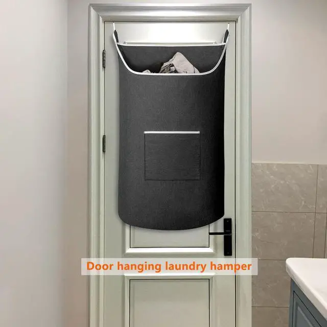 Alt view image 6 of 7 - Black Hanging Laundry Hamper Bag, XL Door Hanging Hamper with Large Opening Laundry Hamper Storage Bag Large Size 36X22 Inch (Black)