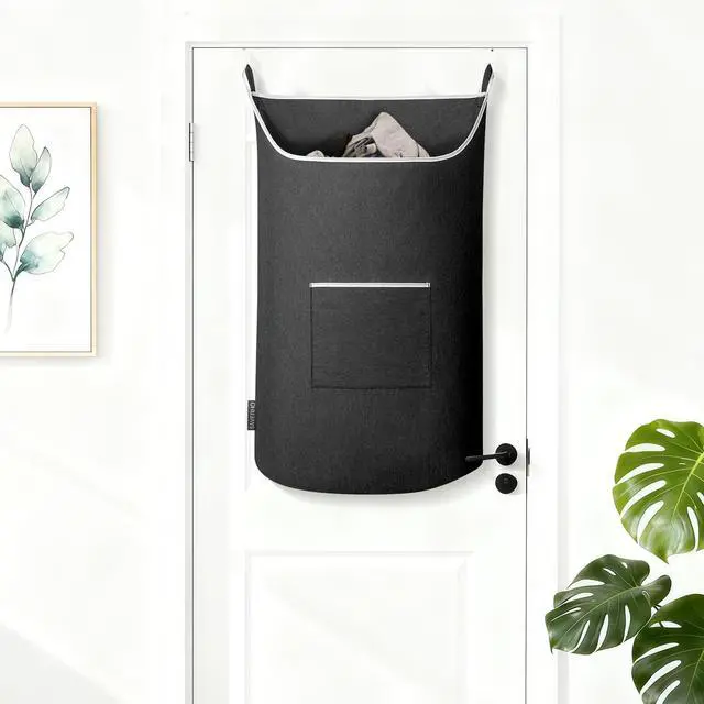 Alt view image 4 of 7 - Black Hanging Laundry Hamper Bag, XL Door Hanging Hamper with Large Opening Laundry Hamper Storage Bag Large Size 36X22 Inch (Black)