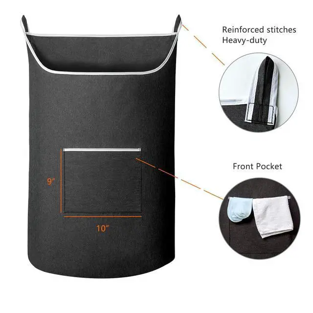 Alt view image 5 of 7 - Black Hanging Laundry Hamper Bag, XL Door Hanging Hamper with Large Opening Laundry Hamper Storage Bag Large Size 36X22 Inch (Black)