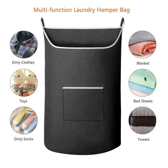 Alt view image 7 of 7 - Black Hanging Laundry Hamper Bag, XL Door Hanging Hamper with Large Opening Laundry Hamper Storage Bag Large Size 36X22 Inch (Black)