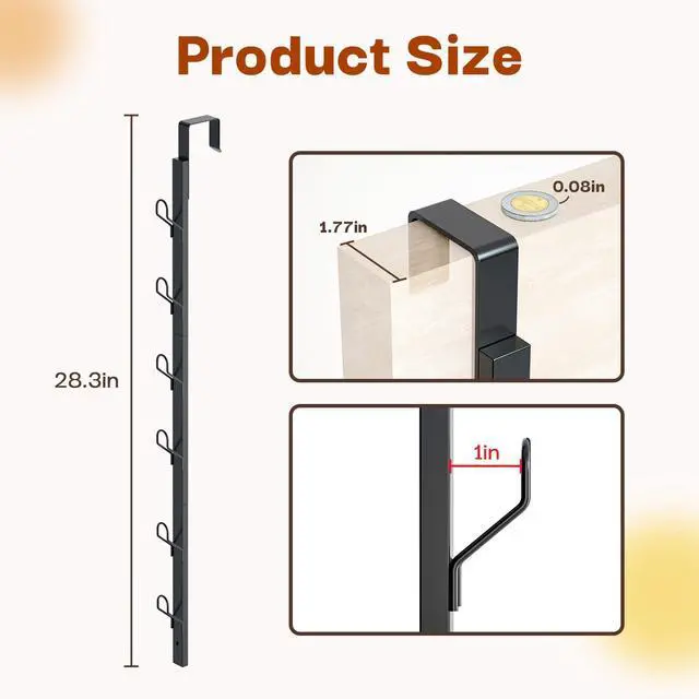 Alt view image 2 of 7 - Over the Door Hooks Long with 6 Hooks, Behind the Door Towel Racks for Bathroom, Door Purse Bag Coat Robe Hanger, Hat Clothes Hanging Organizer with Non-Slip Pads & Suction Cups, 28.3 Inches, Black