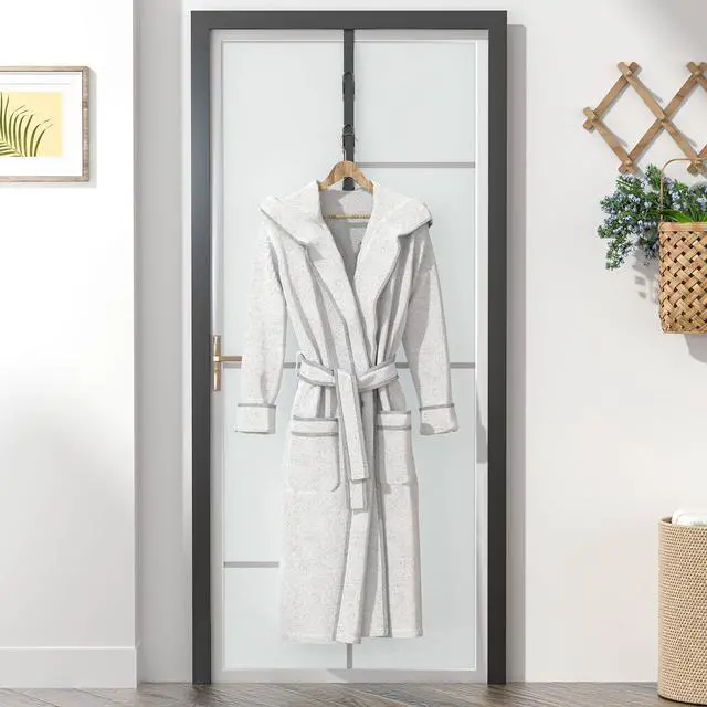 Alt view image 7 of 7 - Over the Door Hooks Long with 6 Hooks, Behind the Door Towel Racks for Bathroom, Door Purse Bag Coat Robe Hanger, Hat Clothes Hanging Organizer with Non-Slip Pads & Suction Cups, 28.3 Inches, Black