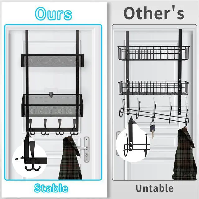 Alt view image 2 of 7 - Over The Door Hooks Organizer, Coat Rack Over The Door Storage Hanger Towel Rack, Back of Door Storage Organizer for Bathroom,Bedroom,Kitchen,Office (Black, 3-Tier)
