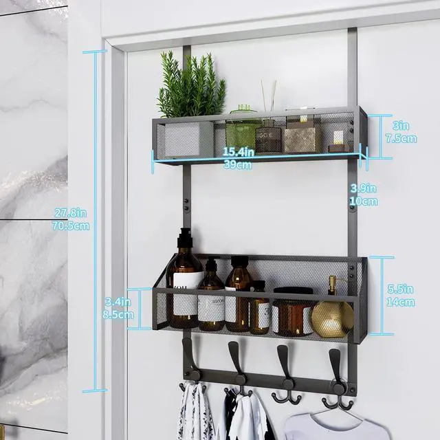 Alt view image 4 of 7 - Over The Door Hooks Organizer, Coat Rack Over The Door Storage Hanger Towel Rack, Back of Door Storage Organizer for Bathroom,Bedroom,Kitchen,Office (Black, 3-Tier)