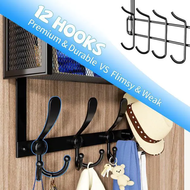 Alt view image 3 of 7 - Over The Door Hooks Organizer, Coat Rack Over The Door Storage Hanger Towel Rack, Back of Door Storage Organizer for Bathroom,Bedroom,Kitchen,Office (Black, 3-Tier)