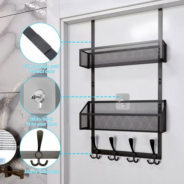 Alt view image 7 of 7 - Over The Door Hooks Organizer, Coat Rack Over The Door Storage Hanger Towel Rack, Back of Door Storage Organizer for Bathroom,Bedroom,Kitchen,Office (Black, 3-Tier)