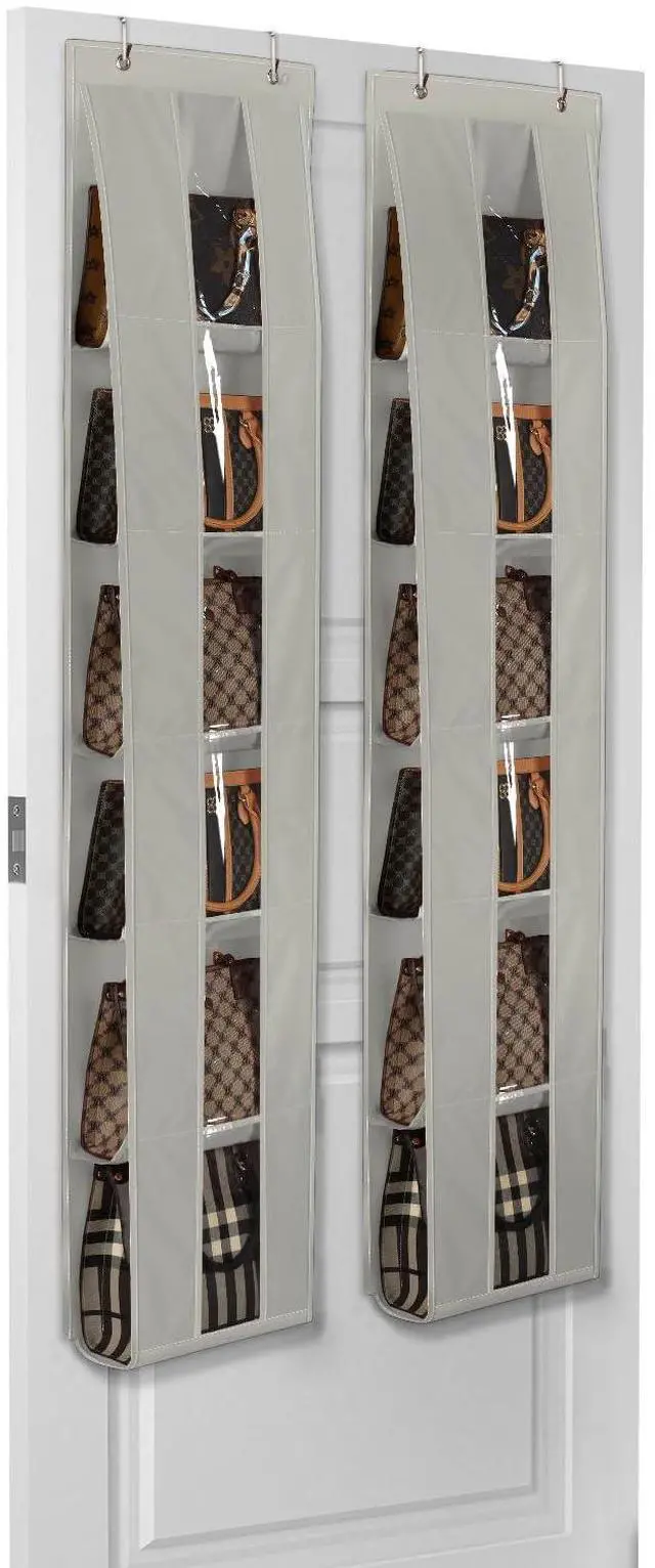 Main image of Over the Door Organizer, 2 Pack Handbag Storage with 6-Tier Space-Saving for Door or Closet, Handbag Hanger, Grey