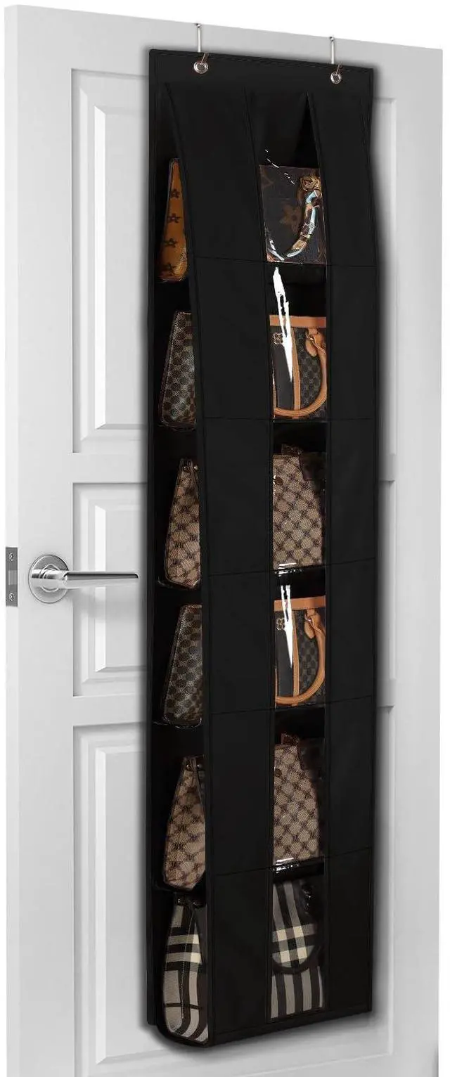 Main image of Over The Door Purse Organizer, Space-Saving Medium and Large Handbag Storage Organizer Clothing Closet Hanger, Black