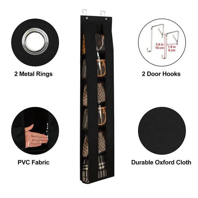 Alt view image 4 of 6 - Over The Door Purse Organizer, Space-Saving Medium and Large Handbag Storage Organizer Clothing Closet Hanger, Black