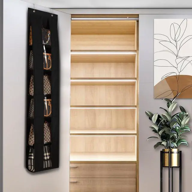 Alt view image 6 of 6 - Over The Door Purse Organizer, Space-Saving Medium and Large Handbag Storage Organizer Clothing Closet Hanger, Black