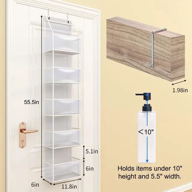 Alt view image 2 of 7 - 5-Shelf Over The Door Hanging Pantry Organizer, Room Organizer with Clear Plastic Pockets, 25lb Ultra Sturdy & Large Capacity for Closet, Bedroom, Nursery, Bathroom and Sundries