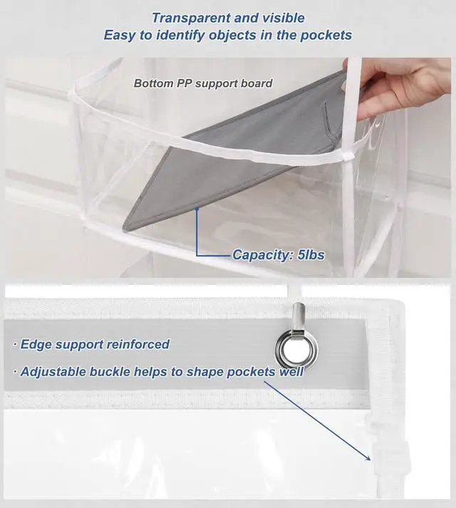 Alt view image 3 of 7 - 5-Shelf Over The Door Hanging Pantry Organizer, Room Organizer with Clear Plastic Pockets, 25lb Ultra Sturdy & Large Capacity for Closet, Bedroom, Nursery, Bathroom and Sundries