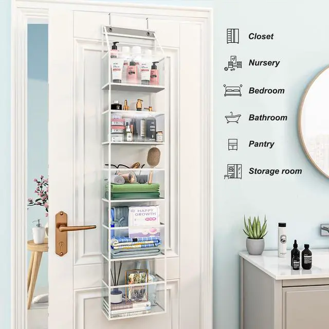 Alt view image 6 of 7 - 5-Shelf Over The Door Hanging Pantry Organizer, Room Organizer with Clear Plastic Pockets, 25lb Ultra Sturdy & Large Capacity for Closet, Bedroom, Nursery, Bathroom and Sundries