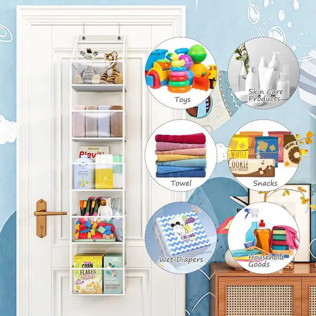 Alt view image 5 of 7 - 5-Shelf Over The Door Hanging Pantry Organizer, Room Organizer with Clear Plastic Pockets, 25lb Ultra Sturdy & Large Capacity for Closet, Bedroom, Nursery, Bathroom and Sundries